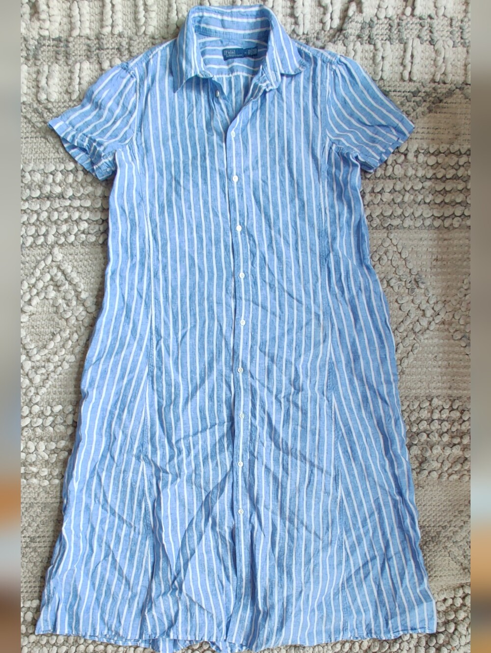 Polo Ralph Lauren Linen Shirt Dress In Blue Size 14